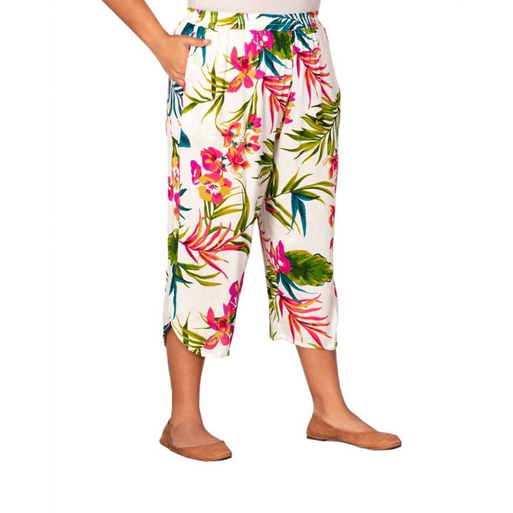 NEW ON THE PLUS SIDE ibiza crop pants - plus in ivory palms